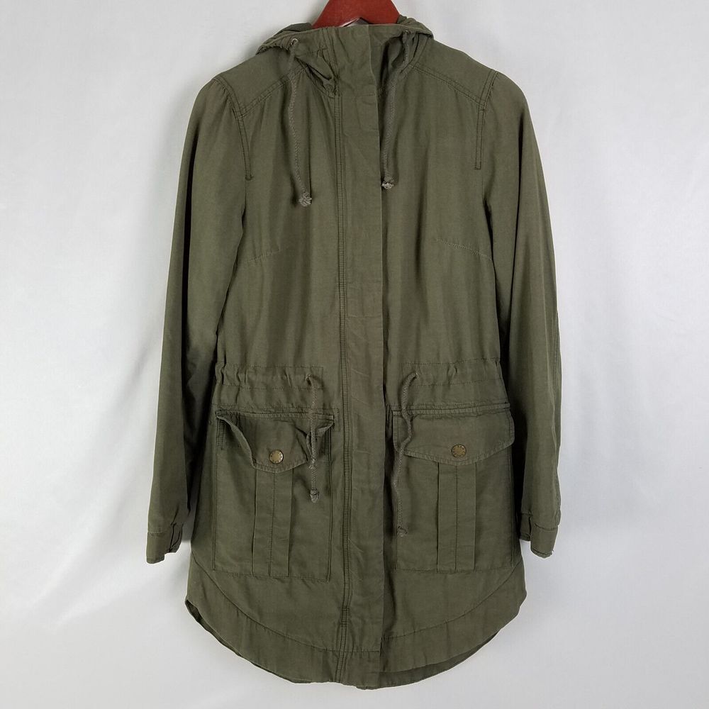 Divided Jacket Womens 6 Green Trench Coat Full Zip Snap Storm‎ Flap Adjustable